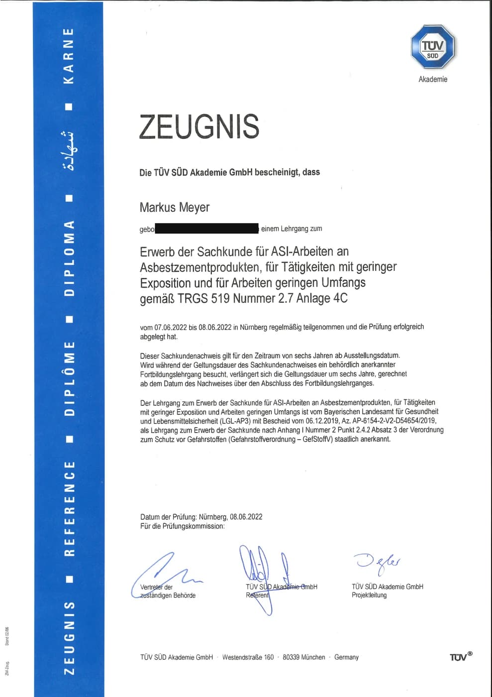 TÜV SÜD Sachkundenachweis Asbest (ASI-Arbeiten, TRGS 519) – Meyer Abwassertechnik